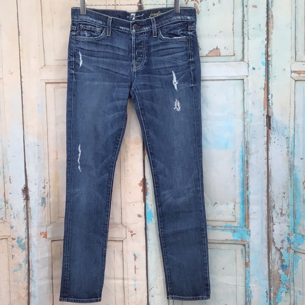 7 For All Mankind Women’s Skinny Jeans in Dark Blue Denim